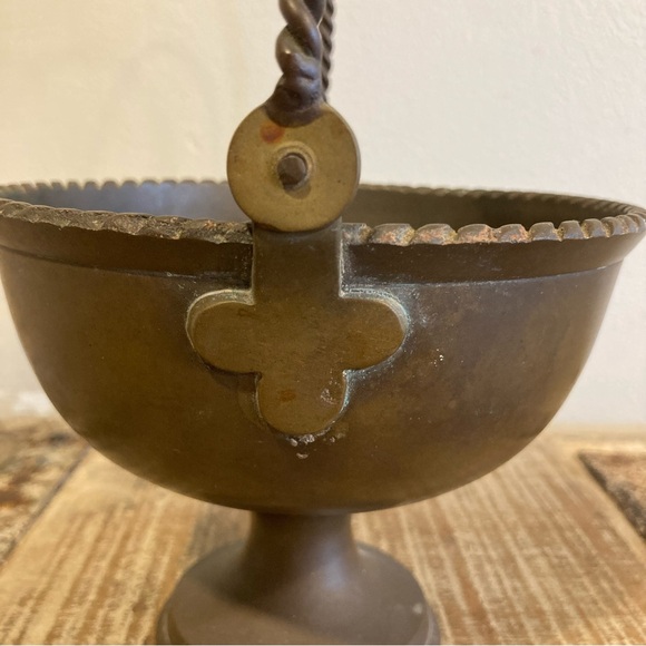 Footed Metal Decorative Bowl with Handle 10.5” Tall - Picture 6 of 15